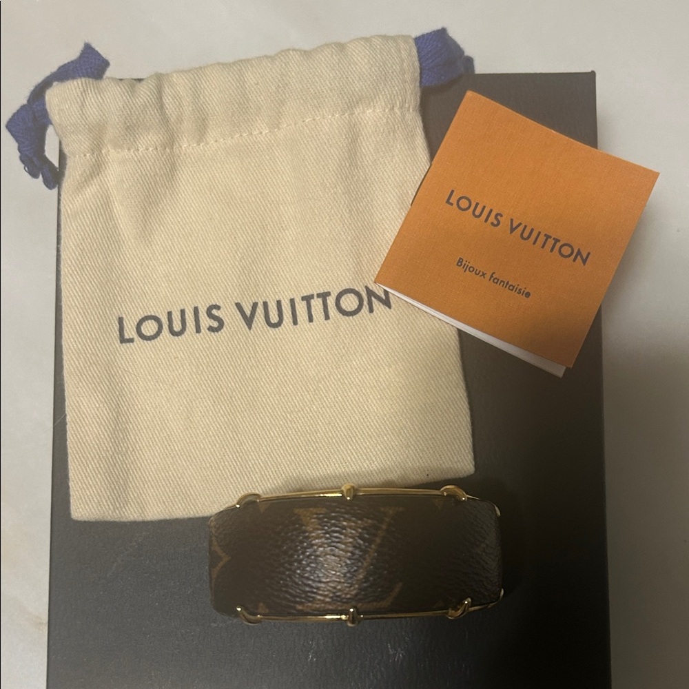 Louis Vuitton Brown Monogram Resin Cuff with Gold Accents - Picture 7 of 8